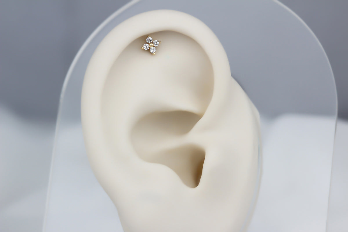 14k Solid Gold Clover Helix Piercing - alternate view 3