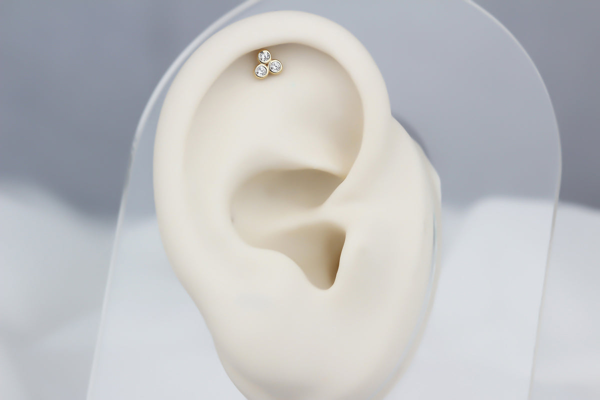 14k Solid Gold Three Stone Helix Piercing - alternate view 3