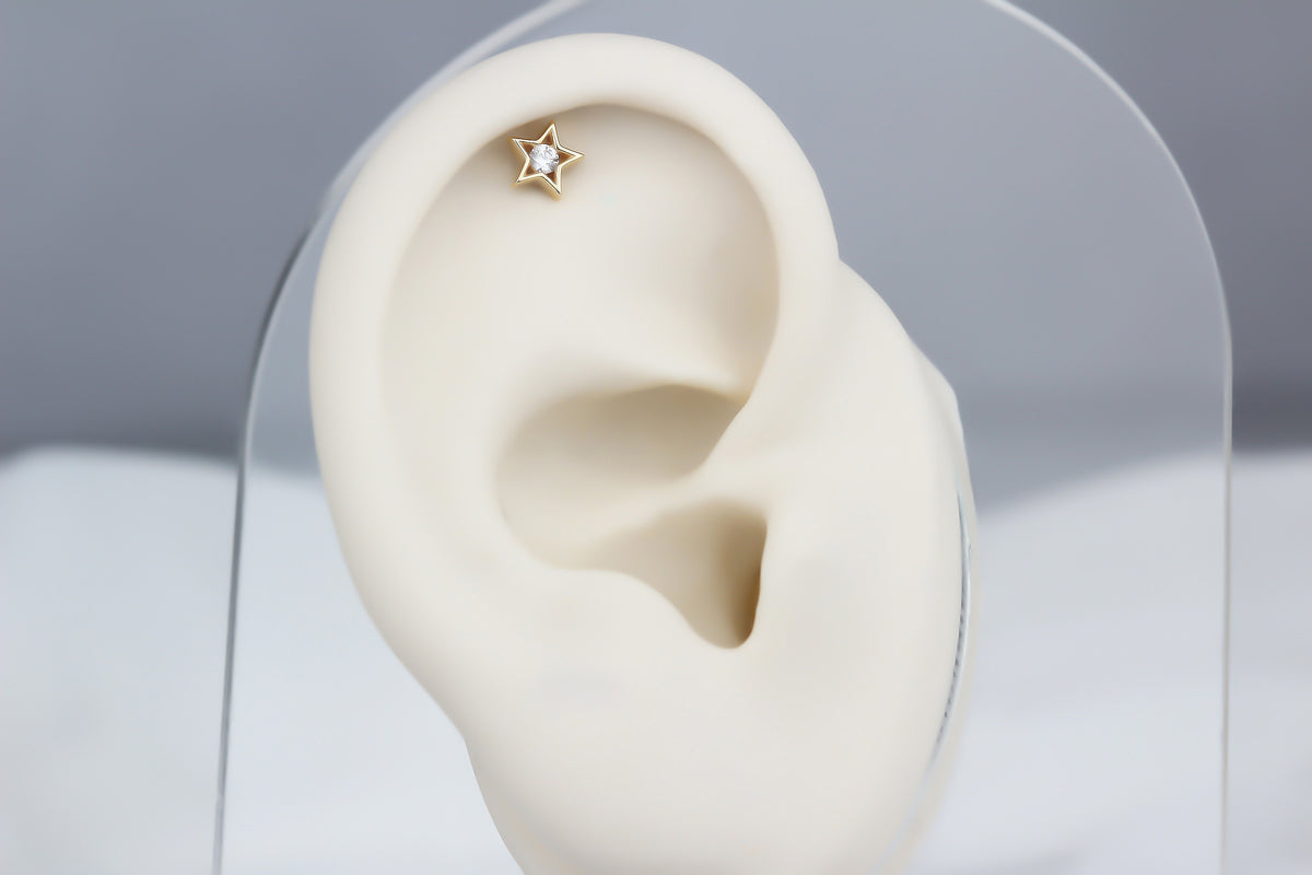 14k Solid Gold Star Helix Piercing - alternate view 3