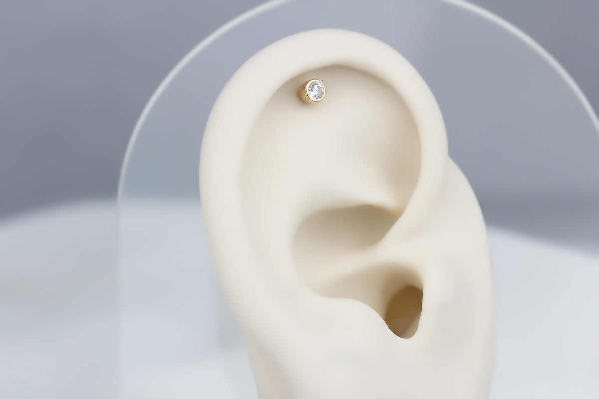 14k Solid Gold Solitaire Helix Piercing - alternate view 3