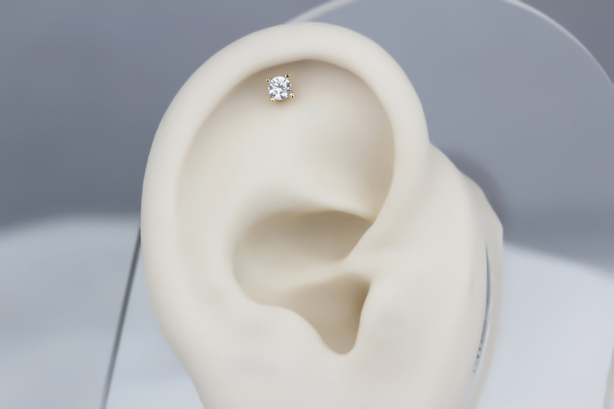 14k Solid Gold Solitaire Helix Piercing - alternate view 3