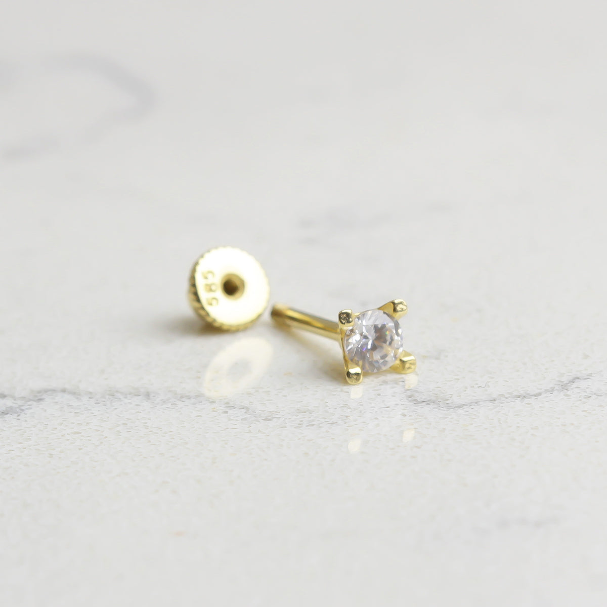 14k Solid Gold Solitaire Helix Piercing - alternate view 2