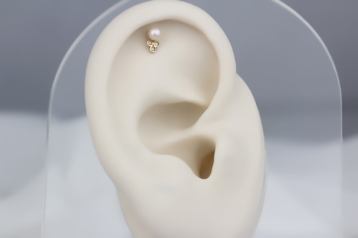 14k Solid Gold Pearl Three Stone Helix Piercing - alternate view 2