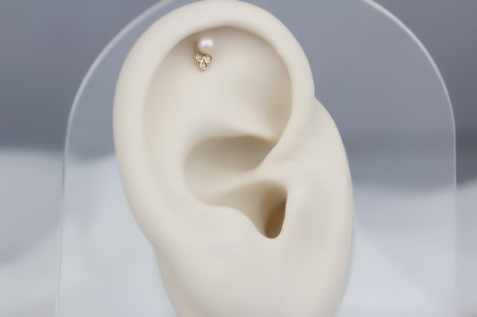 14k Solid Gold Pearl Three Stone Helix Piercing - alternate view 2