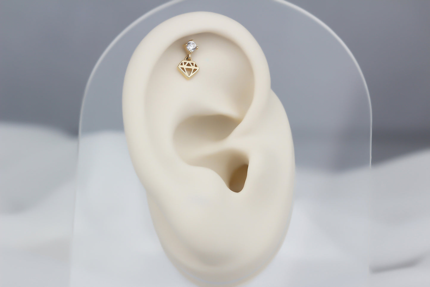 14k Solid Gold Stone Diamond Helix Piercing - alternate view 3