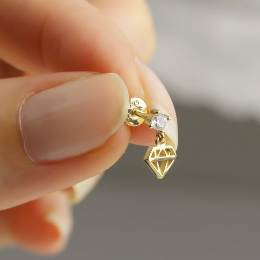 14k Solid Gold Stone Diamond Helix Piercing - alternate view 2