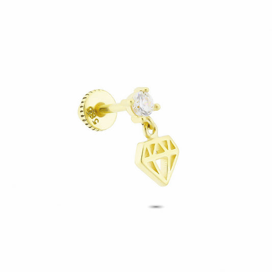 14k Solid Gold Stone Diamond Helix Piercing