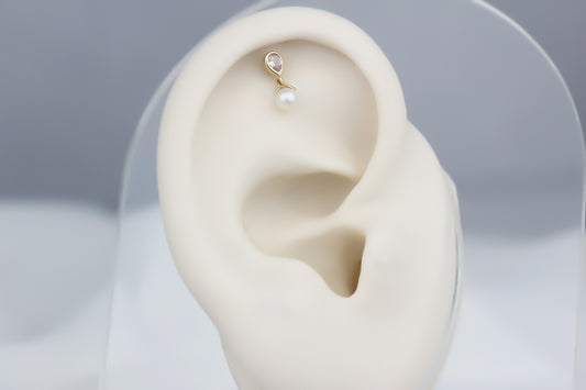 14k Solid Gold Pearl Drop Helix Piercing - alternate view 2