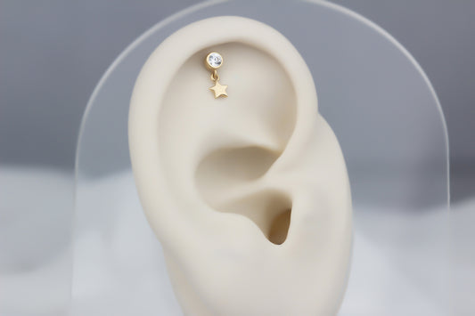 14k Solid Gold Hanging Solitaire Helix Piercing - alternate view 2