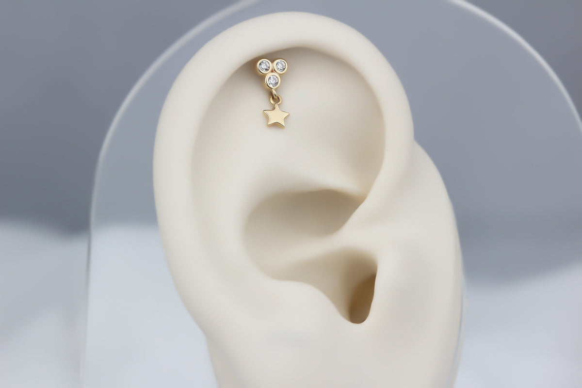 14k Solid Gold Hanging Three Stone Helix Piercing - alternate view 2