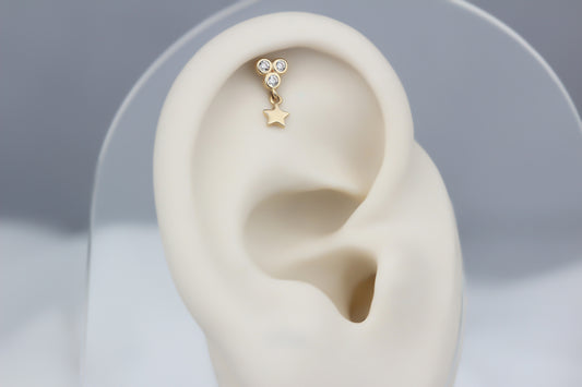 14k Solid Gold Hanging Three Stone Helix Piercing - alternate view 2
