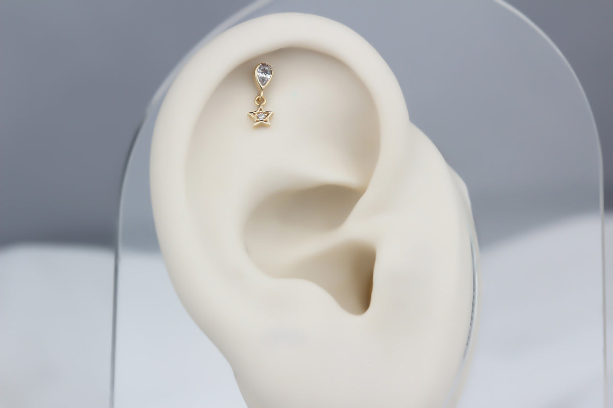 14k Solid Gold Drop Hanging Helix Piercing - alternate view 2