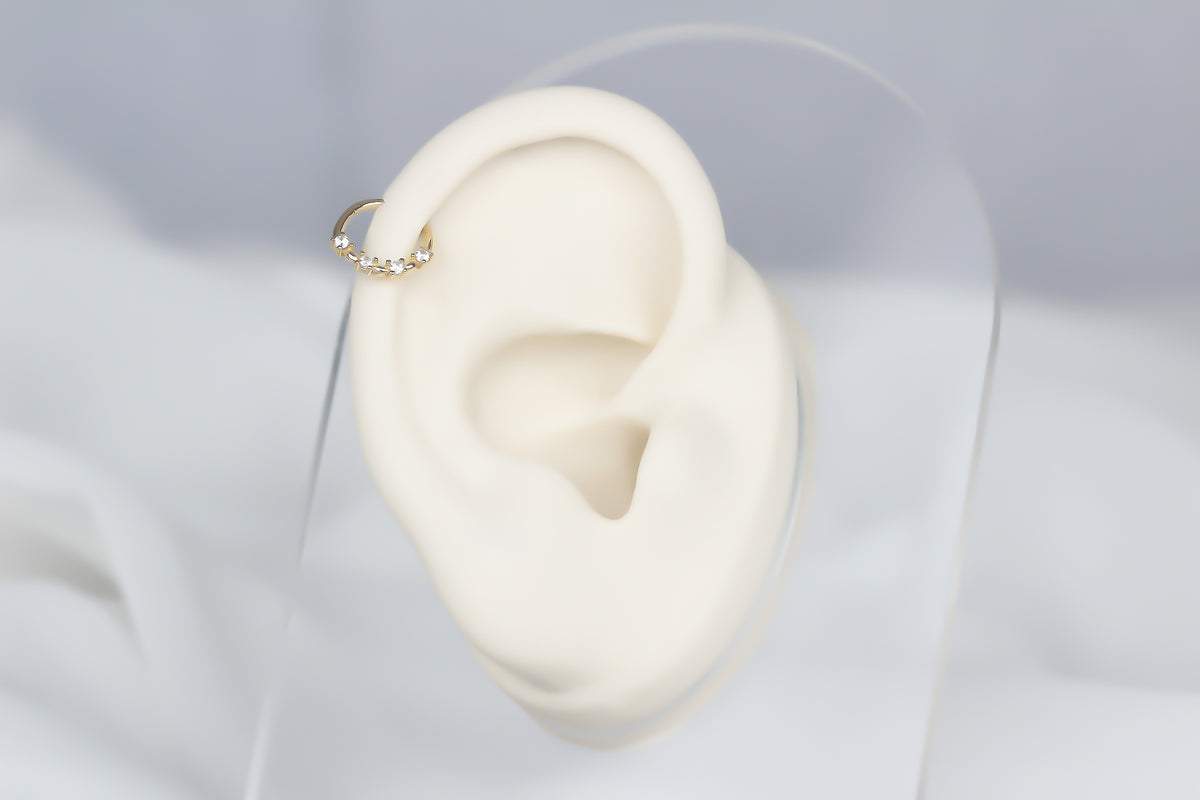 14k Solid Gold Stone Ring Piercing - alternate view 4