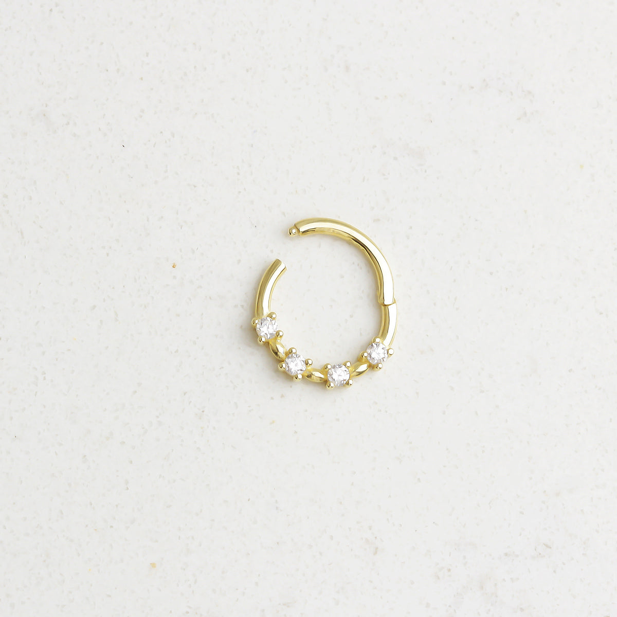 14k Solid Gold Stone Ring Piercing - alternate view 2