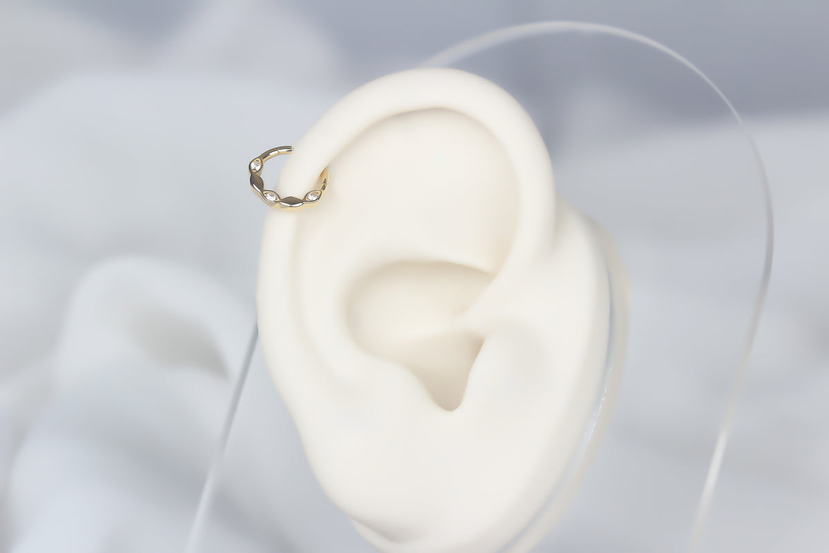 14k Solid Gold Three Stone Ring Piercing - alternate view 4