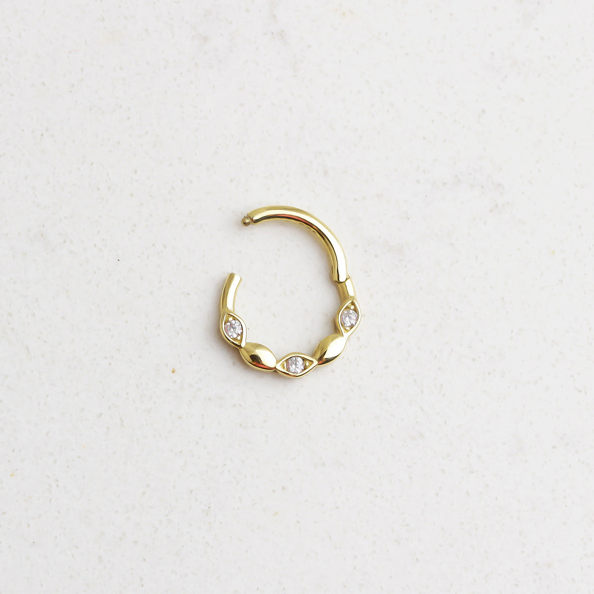 14k Solid Gold Three Stone Ring Piercing - alternate view 2