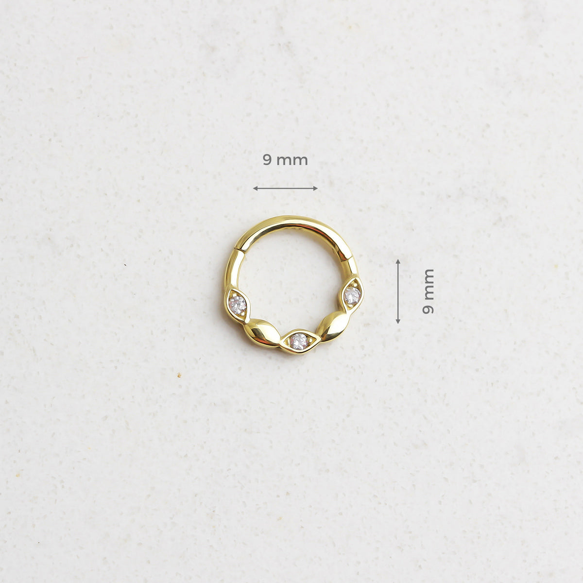 14k Solid Gold Three Stone Ring Piercing - alternate view 3