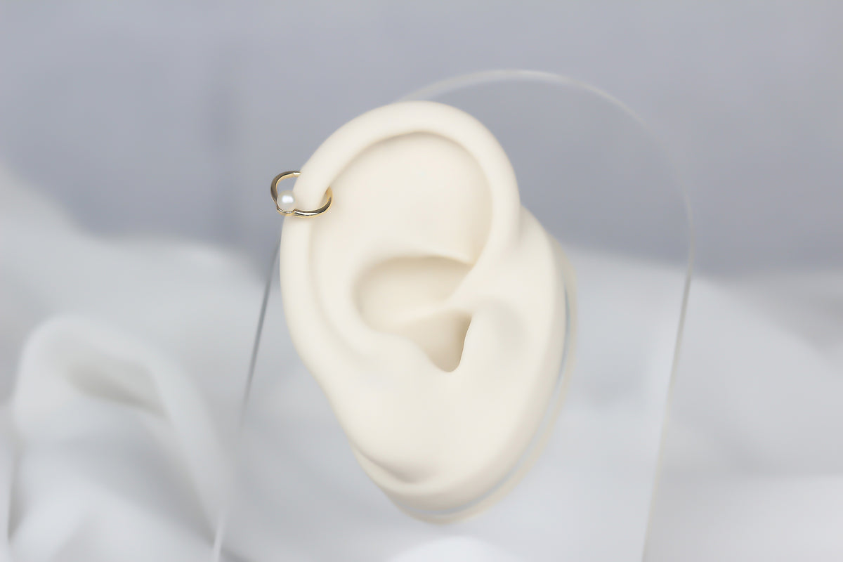 14k Solid Gold Pearl Ring Piercing - alternate view 4
