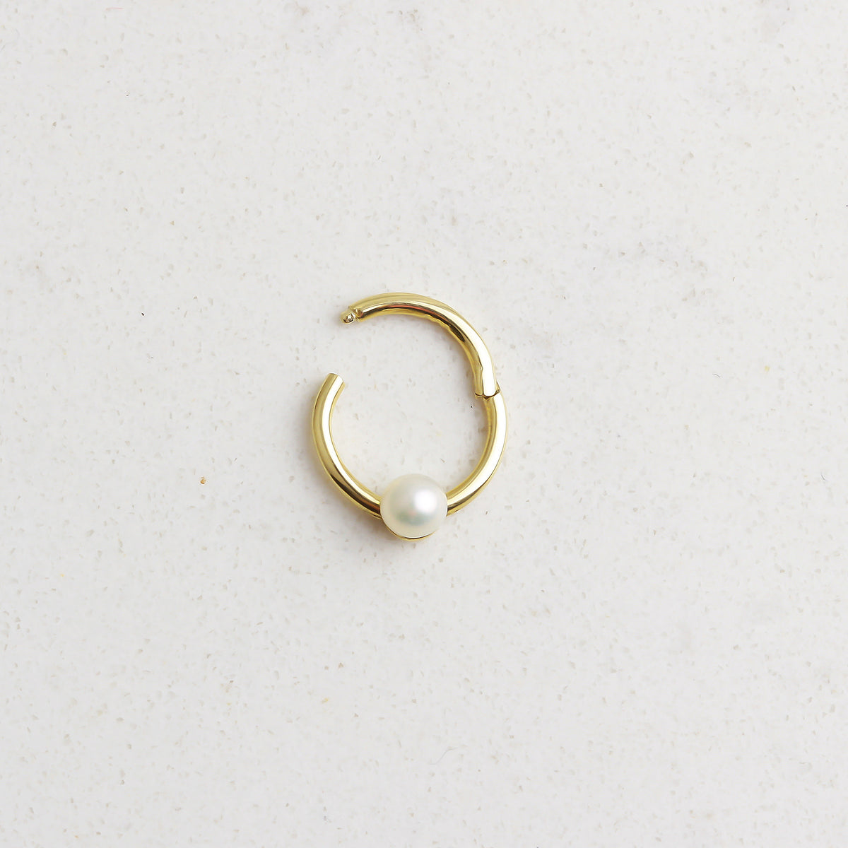 14k Solid Gold Pearl Ring Piercing - alternate view 2