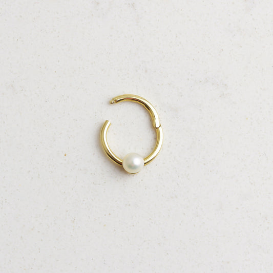 14k Solid Gold Pearl Ring Piercing - alternate view 2
