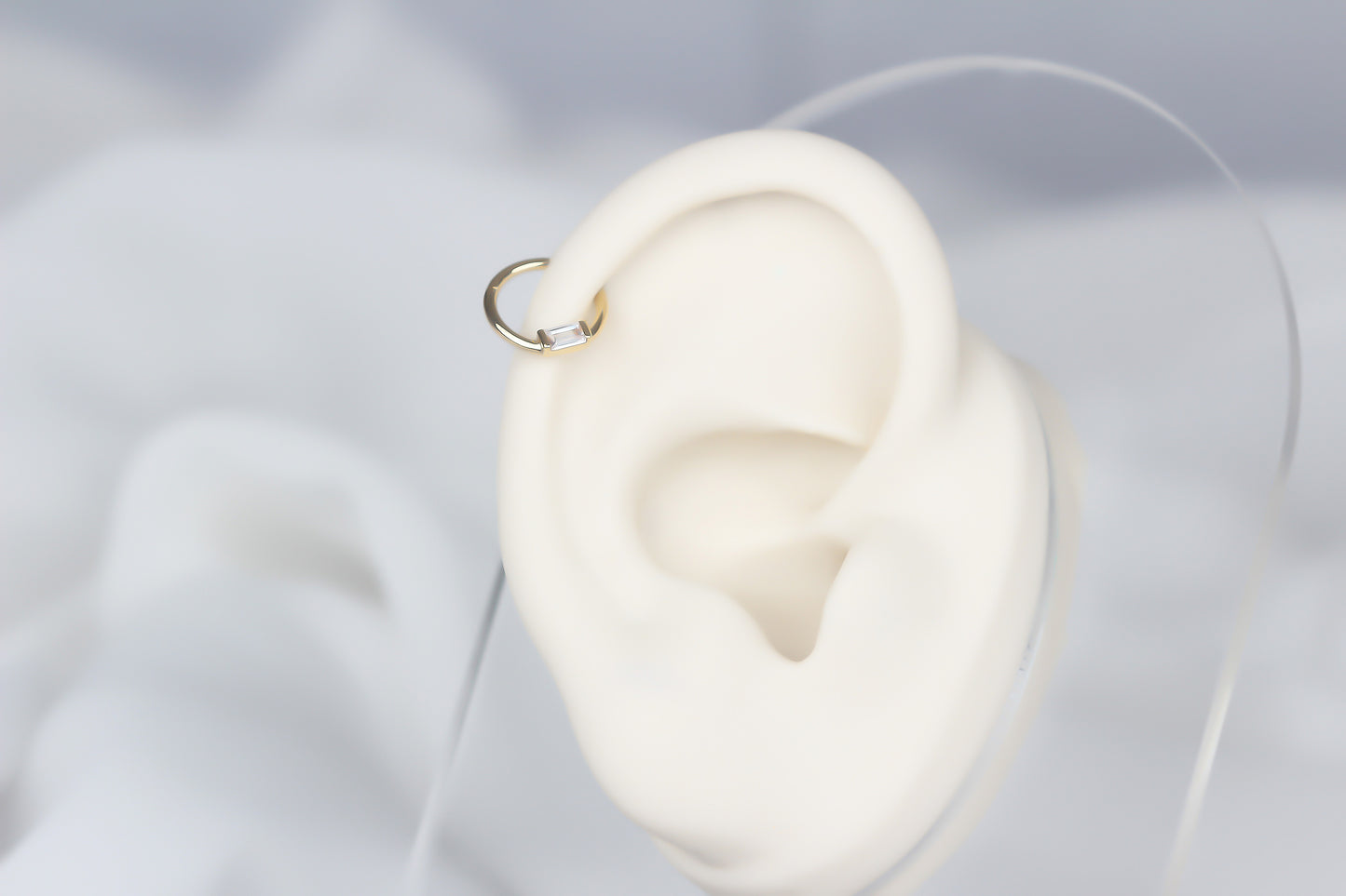 14k Solid Gold Baguette Ring Piercing - alternate view 4
