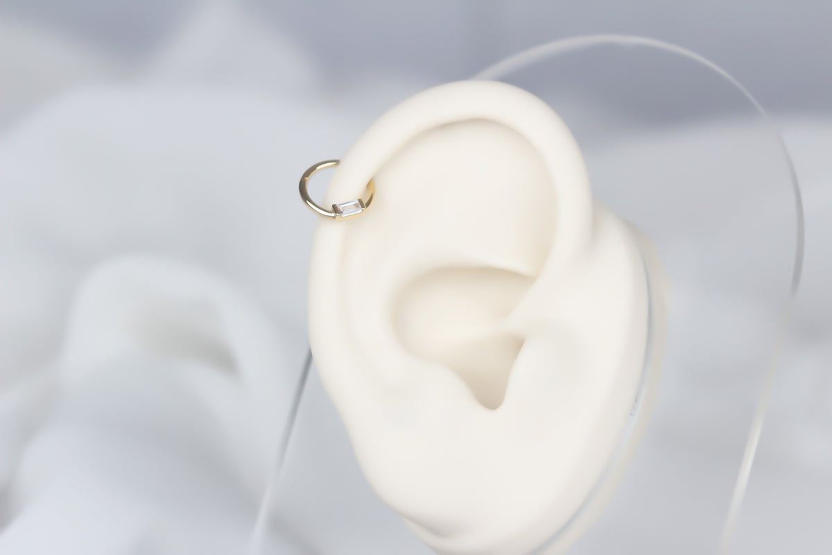 14k Solid Gold Baguette Ring Piercing - alternate view 4