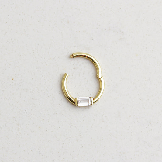 14k Solid Gold Baguette Ring Piercing - alternate view 2