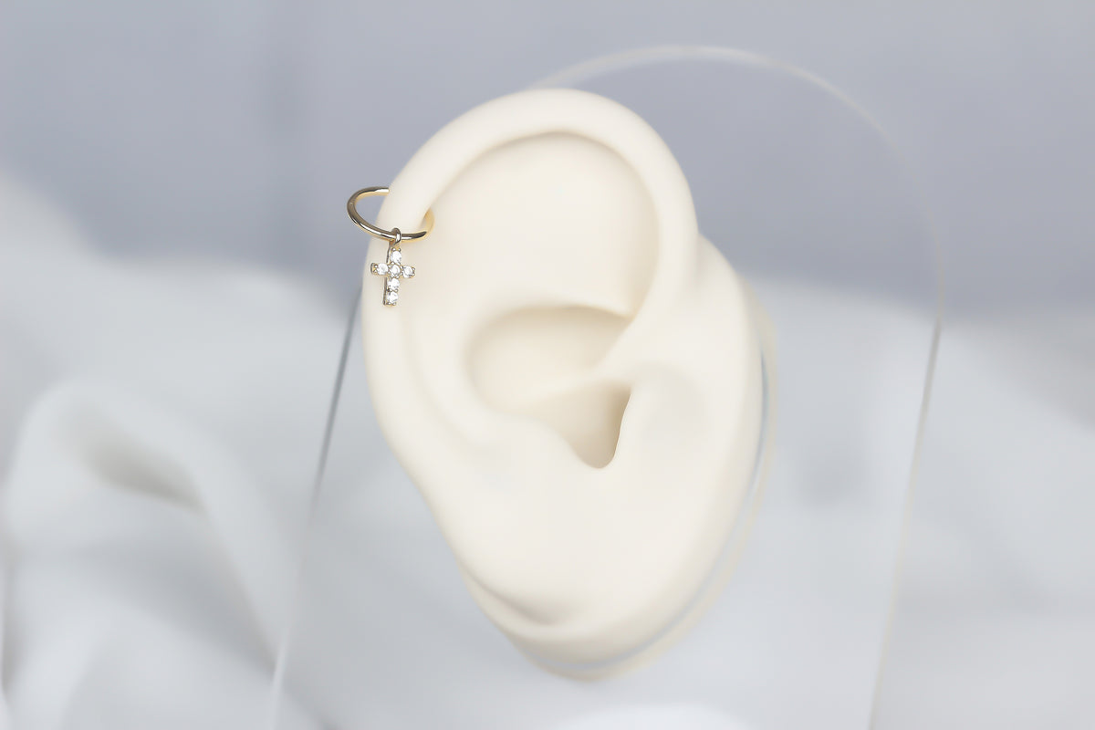 14k Solid Gold Cross Ring Piercing - alternate view 4
