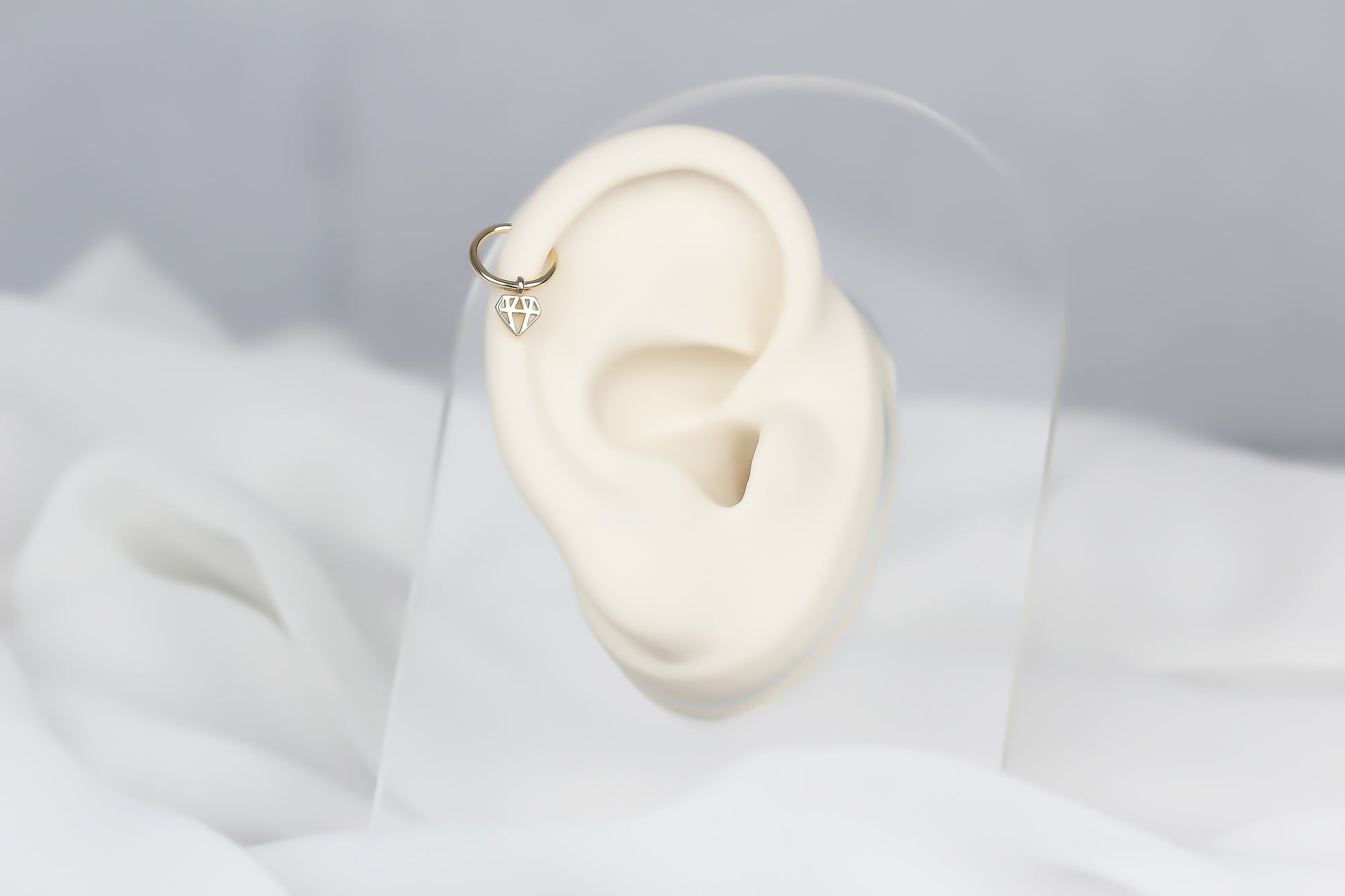 14k Solid Gold Diamond Ring Piercing - alternate view 4