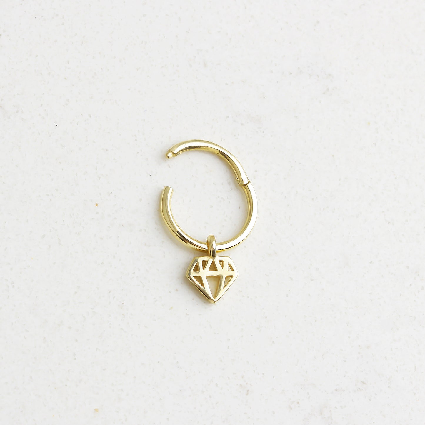 14k Solid Gold Diamond Ring Piercing - alternate view 2