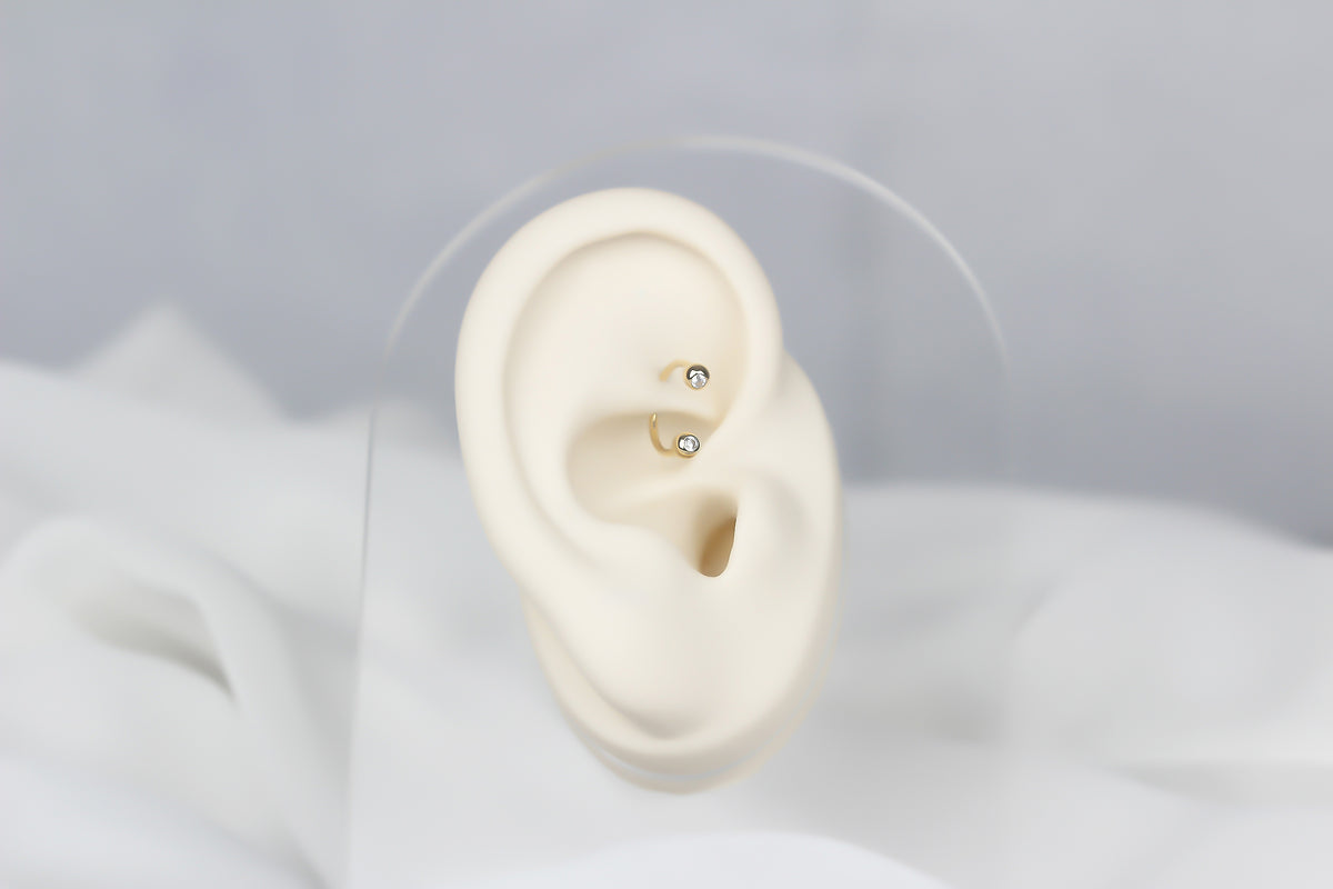 14k Solid Gold Stone Half Ring Piercing - alternate view 4