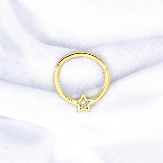 14k Solid Gold Star Ring Piercing