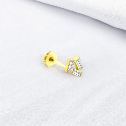 14k Solid Gold Baguette Helix Piercing