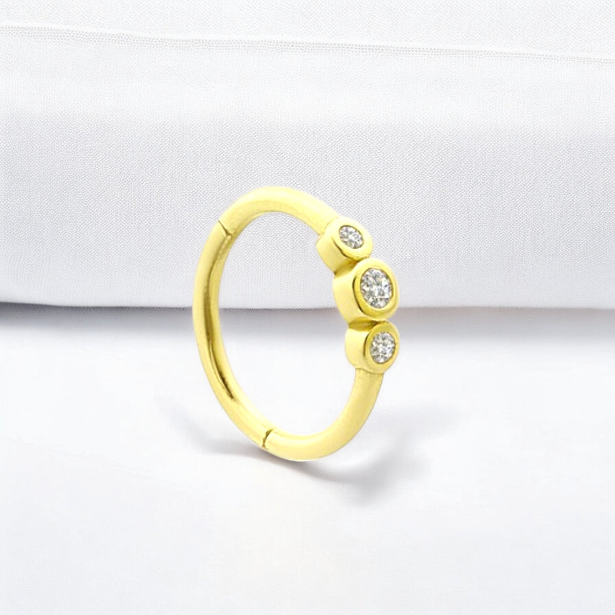 14k Solid Gold 3 Stones Ring Piercing