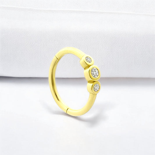 14k Solid Gold 3 Stones Ring Piercing