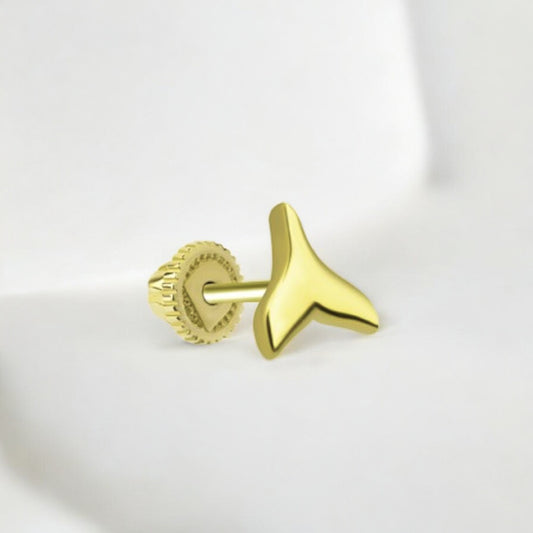 14k Solid Gold Dolphin Tail Helix Piercing