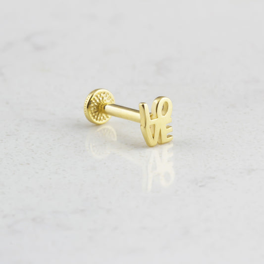 14k Solid Gold Love Tragus Piercing
