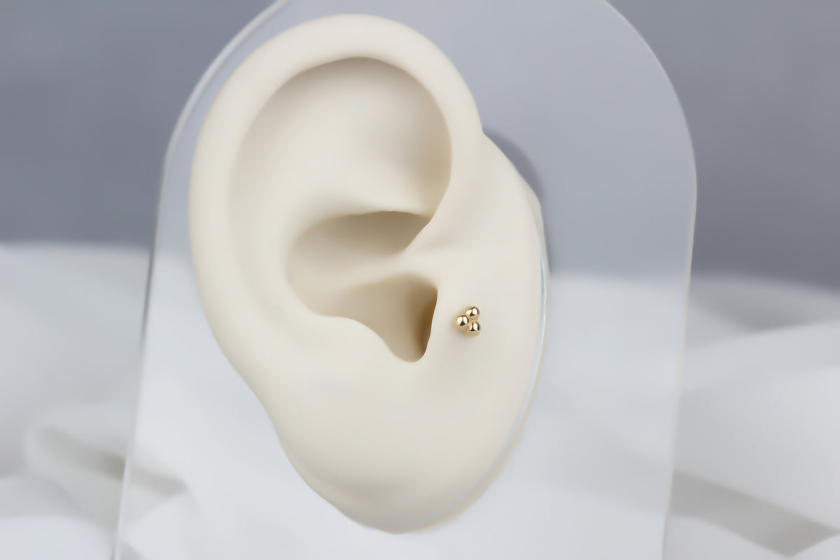 14k Solid Gold 3 Ball Tragus Piercing - alternate view 5