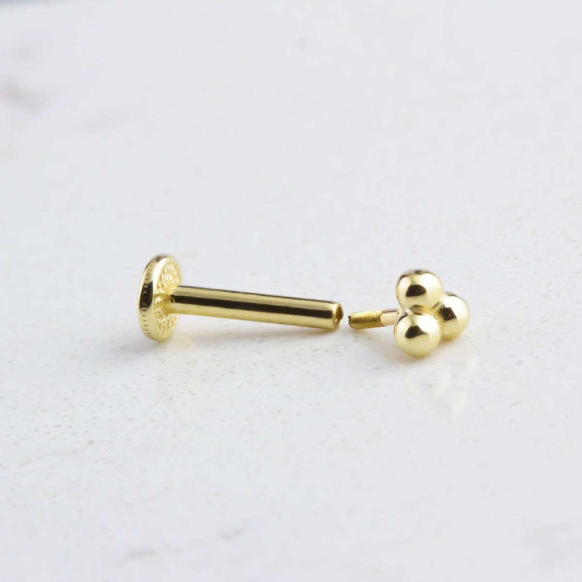 14k Solid Gold 3 Ball Tragus Piercing - alternate view 2