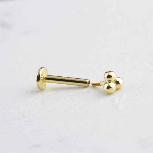 14k Solid Gold 3 Ball Tragus Piercing - alternate view 2