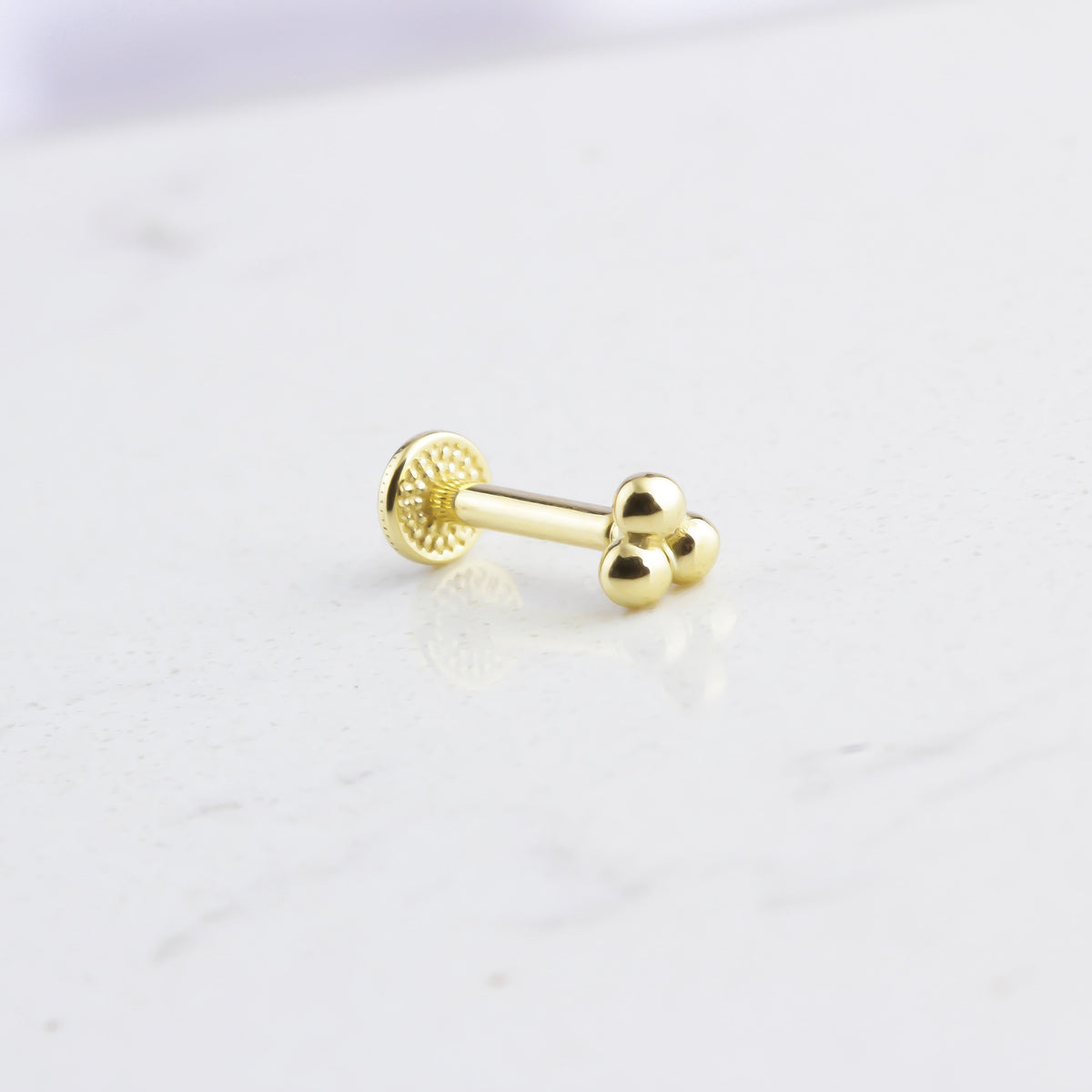 14k Solid Gold 3 Ball Tragus Piercing