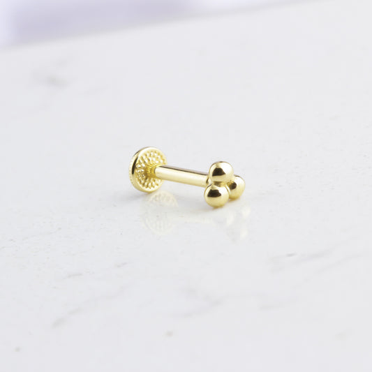 14k Solid Gold 3 Ball Tragus Piercing