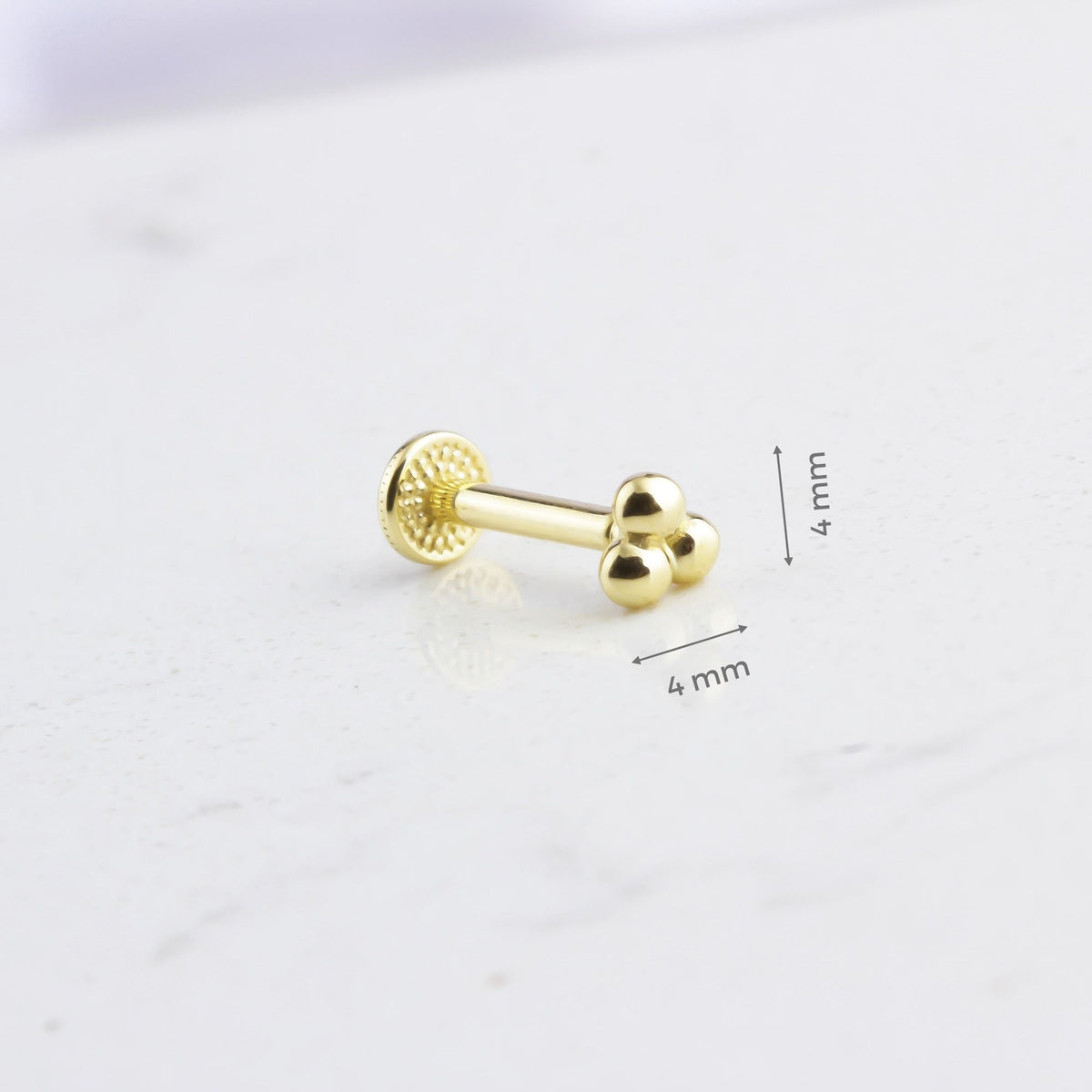 14k Solid Gold 3 Ball Tragus Piercing - alternate view 3