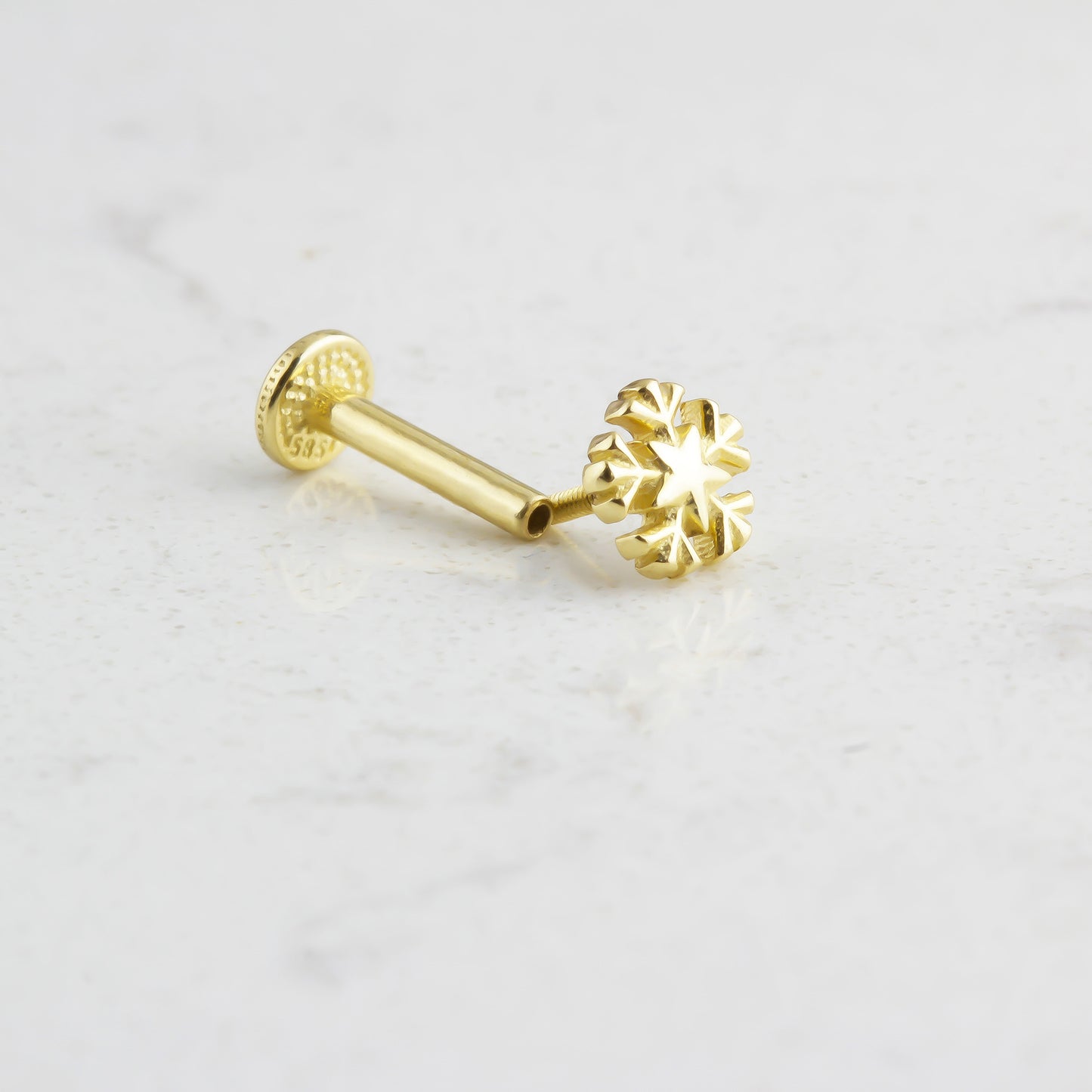 14k Solid Gold Snowflake Tragus Piercing - alternate view 2