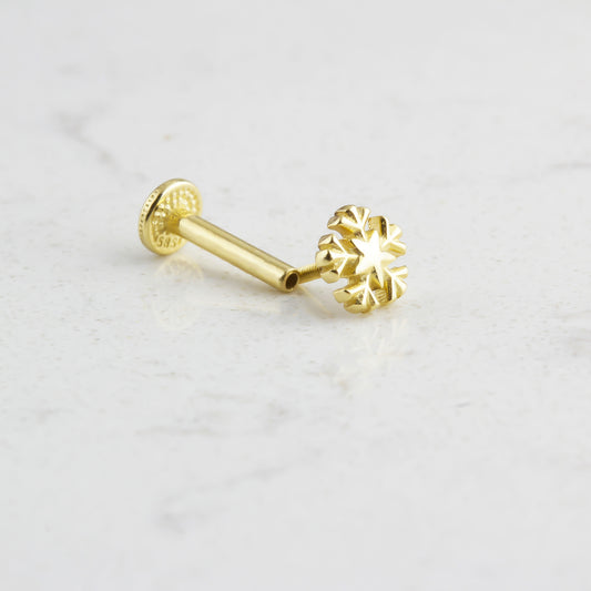 14k Solid Gold Snowflake Tragus Piercing - alternate view 2
