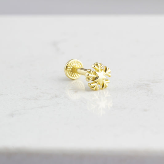 14k Solid Gold Snowflake Tragus Piercing
