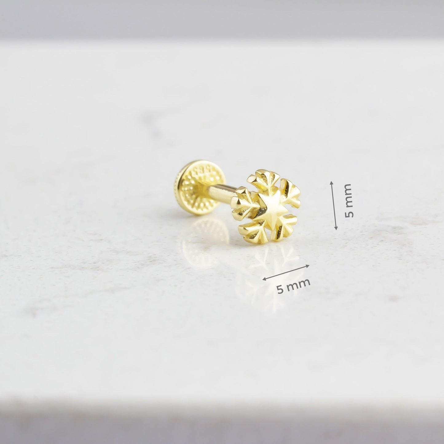 14k Solid Gold Snowflake Tragus Piercing - alternate view 3