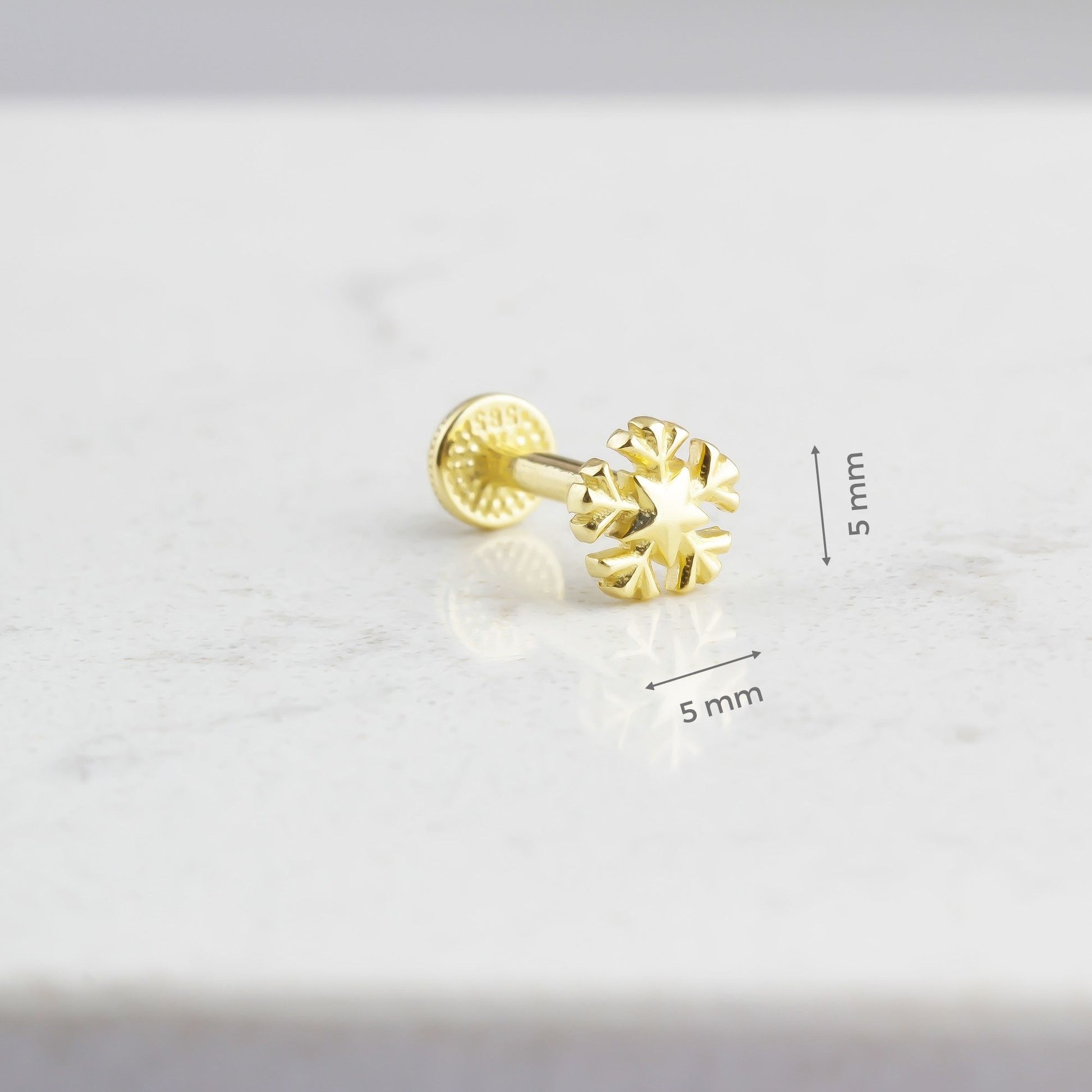 14k Solid Gold Snowflake Tragus Piercing - alternate view 3
