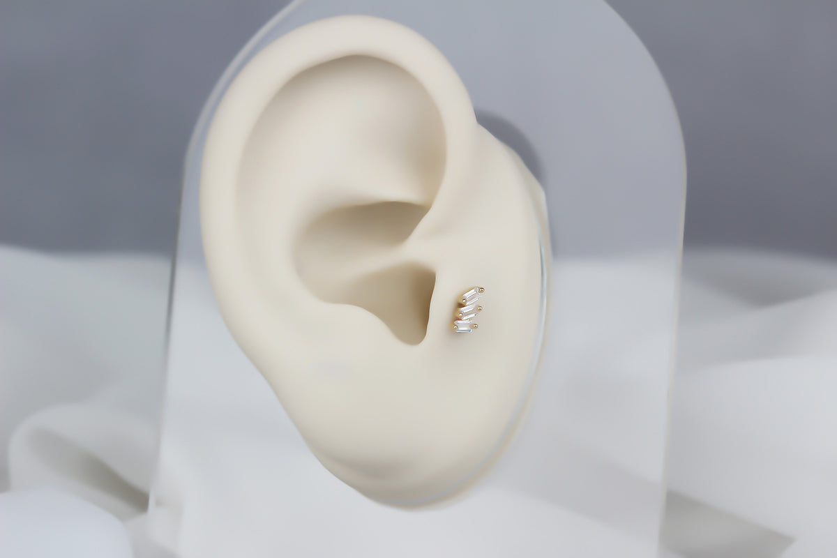 14k Solid Gold 3 Drumstick Tragus Piercing - alternate view 5