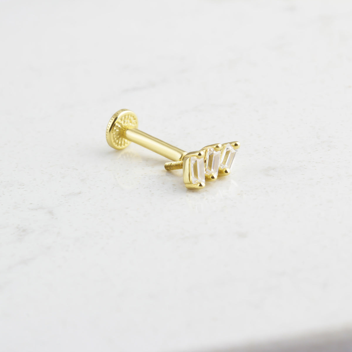 14k Solid Gold 3 Drumstick Tragus Piercing - alternate view 2